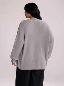 Rustia Cardigan Lengan Panjang Longgar Serbaguna untuk Wanita Ukuran Plus Musim Dingin - Light Grey - View 2