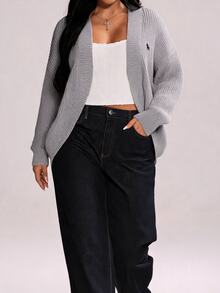 Rustia Cardigan Lengan Panjang Longgar Serbaguna untuk Wanita Ukuran Plus Musim Dingin - Light Grey - View 3
