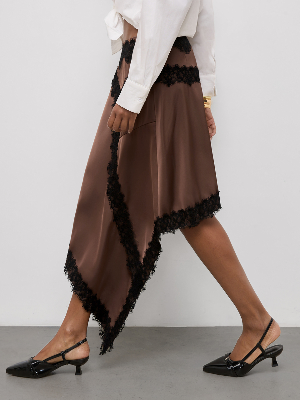 SHEIN Maija Women's Lace Patchwork Asymmetrical Hem Skirt