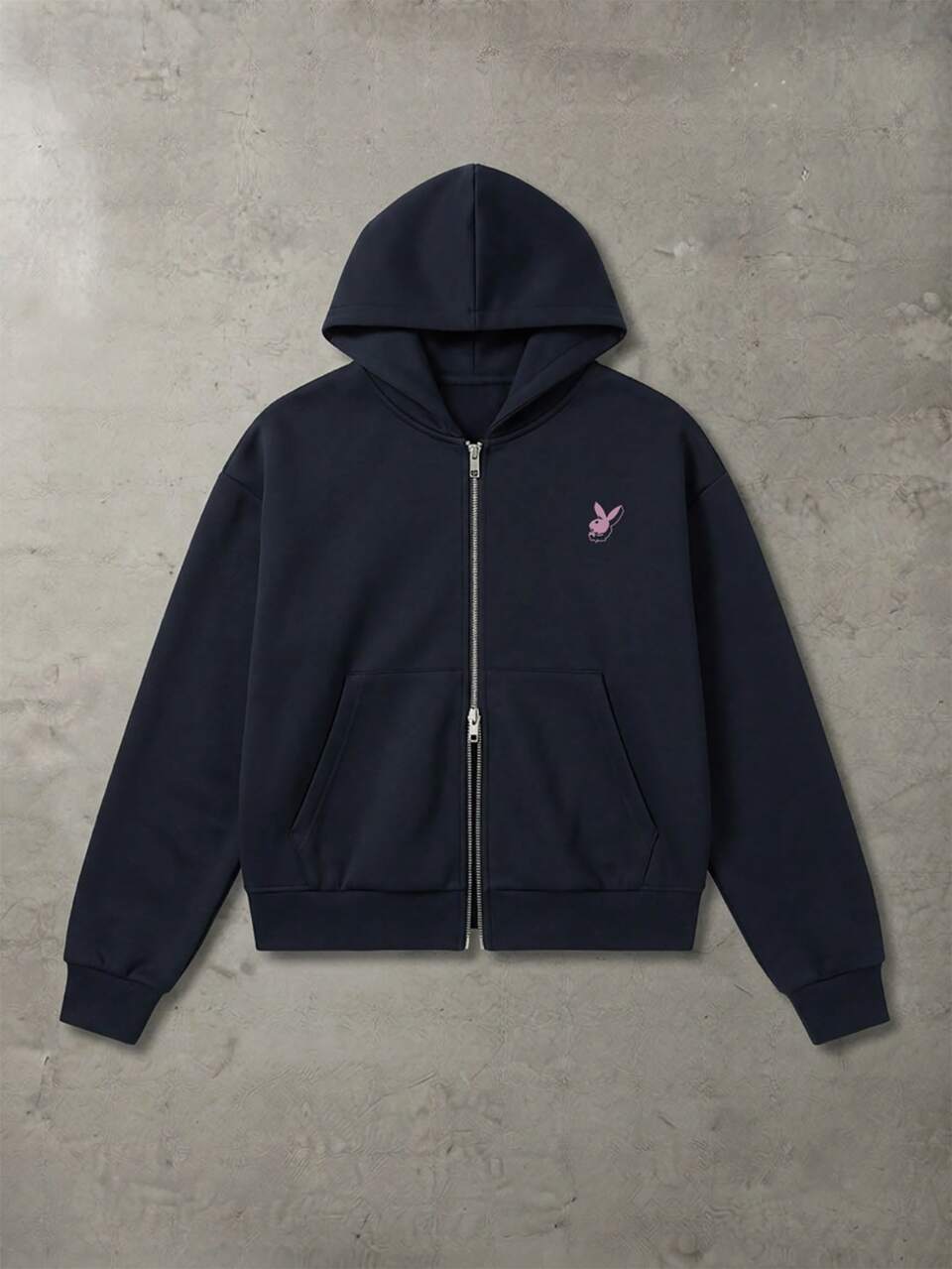 PLAYBOY X SUMWON Bunny Embroidered Full Zip Oversized Hoodie With Side Pockets Long Sleeve Casual Layering Sweatshirt Fall Winter Essential