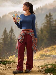 Exploreva Navy Blue Long Sleeve Cropped T-Shirt For Outdoor Sports - Navy Blue - View 5