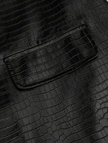 Sweetra Plus Size Lapel Double-Button Faux Crocodile Texture PU Leather Women's Autumn/Winter Blazer - Black - View 5