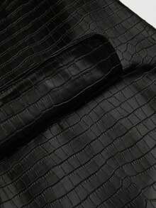 Sweetra Plus Size Lapel Double-Button Faux Crocodile Texture PU Leather Women's Autumn/Winter Blazer - Black - View 4
