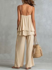 Glimmora Women's Apricot-Colored Camisole And Trousers Seta Casual Ensemble Suitable For Dates, Vacations, Commuting, And Everyday Wear. - Apricot - View 2
