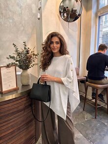 Flora Isola Flora Isola Women's Elegant Minimalist 3D Rope Embroidery Decorated Sweater Button Up Poncho White And Gold Knitwear Formal Basic Modest Brunch Autumn - White - View 9