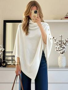 Flora Isola Flora Isola Women's Elegant Minimalist 3D Rope Embroidery Decorated Sweater Button Up Poncho White And Gold Knitwear Formal Basic Modest Brunch Autumn - White - View 5
