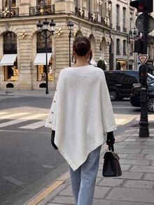 Flora Isola Flora Isola Women's Elegant Minimalist 3D Rope Embroidery Decorated Sweater Button Up Poncho White And Gold Knitwear Formal Basic Modest Brunch Autumn - White - View 11