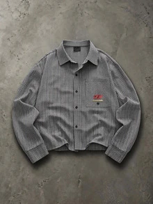 SUMWON Oversized Navy Checked Shirt With Chest Pocket And Embroidered Logo Detail Long Sleeve Button-Down Overshirt - Blue - View 1