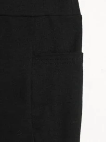 SHEIN Tween女孩秋冬日常兒童極簡休閒運動修身舒適針織棉長褲 黑色 - 黑色 - 查看 4