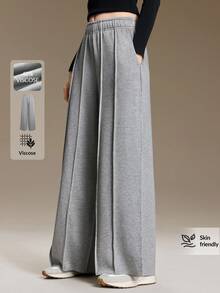 Ontre Celana Panjang Wanita Kasual Serbaguna untuk Perjalanan Sehari-hari, Warna Polos - Grey - View 4