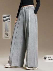 Ontre Celana Panjang Wanita Kasual Serbaguna untuk Perjalanan Sehari-hari, Warna Polos - Grey - View 5