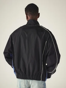 SUMWON Oversized Colour Block Windbreaker Jacket With White Contrast Piping Full Zip Mandarin Collar And Logo Patch Detail - Multicolor - View 2