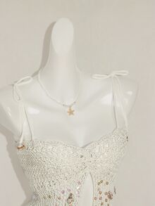 SHEIN ICON Women's Summer Vacation Style Sequin Shell Decor Backless Tie Strap Knitted Camisole Top - White - View 9
