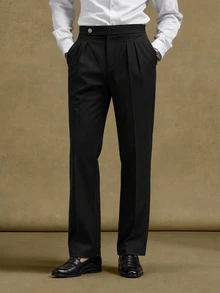 HIMLAND Men's Casual Woven Elastic Waist Straight Leg Pants Black Pants - Black - View 6