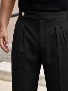 HIMLAND Men's Casual Woven Elastic Waist Straight Leg Pants Black Pants - Black - View 2