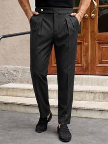 HIMLAND Men's Casual Woven Elastic Waist Straight Leg Pants Black Pants - Black - View 3
