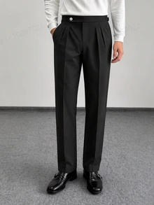 HIMLAND Men's Casual Woven Elastic Waist Straight Leg Pants Black Pants - Black - View 1