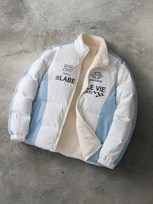 PAVTROS Men Winter Coat, Puffer - Blue and White - View 8