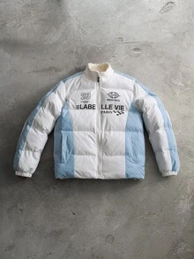 PAVTROS Men Winter Coat, Puffer - Blue and White - View 1