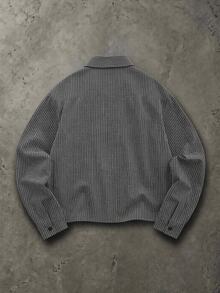 SUMWON Checked Boxy Crop Shirt With Camp Collar And Long Sleeves Button Front Mini Grid Pattern Overshirt For Fall Winter - Black and White - View 2