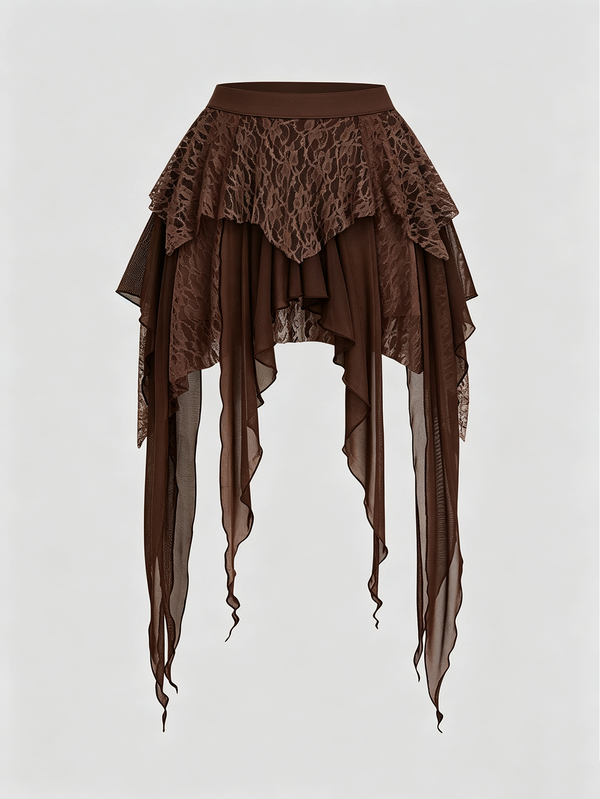 Sweetra Plus Size Bohemian Lace Patchwork Asymmetrical Vintage Fitted Sexy Mini Skirt Fall