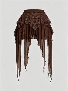 Sweetra Plus Size Bohemian Lace Patchwork Asymmetrical Vintage Fitted Sexy Mini Skirt Fall - Brown - View 2