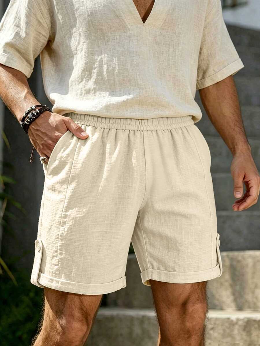 TONEVAULT Men's Casual Versatile Pocket Shorts For Vacation And Daily Wear - Khaki - View 1