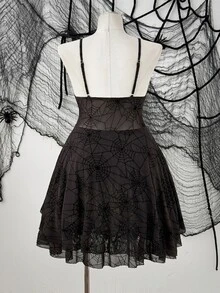 Sunspun Plus Size Women's Spider Web Pattern Sexy Date Party Spaghetti Strap Dress - Black - View 3