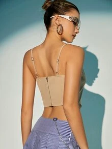 SHEIN X KeniaOs SHEIN ICON 净色紧身胸衣吊带背心 - 杏色 - 查看 8