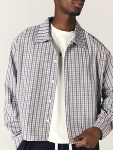 SUMWON Men's Cropped Plaid Shirt Boxy Fit Long Sleeve Button-Down Spread Collar Oversized Check Woven Top Spring Summer Casual - Multicolor - View 7