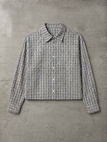 SUMWON Men's Cropped Plaid Shirt Boxy Fit Long Sleeve Button-Down Spread Collar Oversized Check Woven Top Spring Summer Casual - Multicolor - View 4