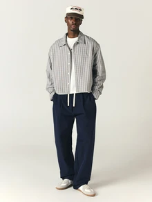 SUMWON Men's Cropped Plaid Shirt Boxy Fit Long Sleeve Button-Down Spread Collar Oversized Check Woven Top Spring Summer Casual - Multicolor - View 3