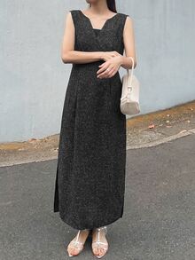 FRIFUL Women's Early Autumn New Korean Style Patchwork Sheer Mesh Layered Long Dress - Black - View 7