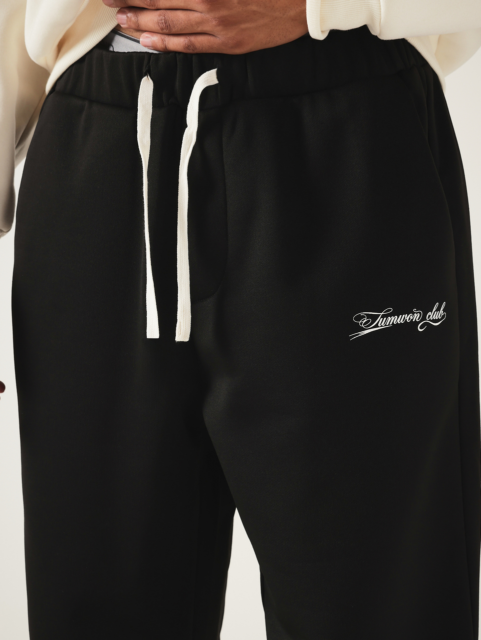 Wide Leg Black Sweatpants With Embroidered Script Logo Side Pockets Elastic Waist Relaxed Fit Casual Everyday Lounge Bottoms Fall Winter