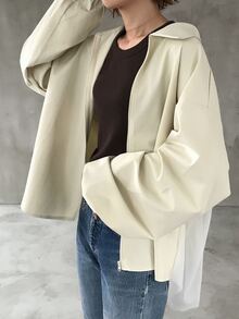 FRIFUL Jaket Wanita Model Baru Gaya Korea dengan Motif Patchwork dan Bahan Jala Transparan untuk Awal Musim Gugur - Aprikot - View 2