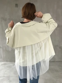 FRIFUL Jaket Wanita Model Baru Gaya Korea dengan Motif Patchwork dan Bahan Jala Transparan untuk Awal Musim Gugur - Aprikot - View 3
