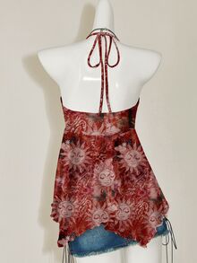 SHEIN ICON Regata Casual Minimalista para Mulher com Padrão Retrô Hippie Boêmio de Paisley do Deus Sol Apolo, Adequada para Festivais de Música, Estilo Boêmio, Férias, Chá da Tarde - Vinho - Visão 2