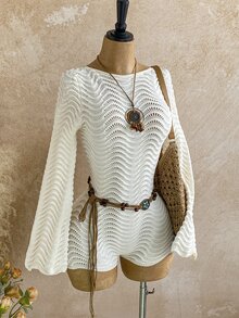 Soleia Plus Size Sweater Jumpsuits Winter - White - View 3