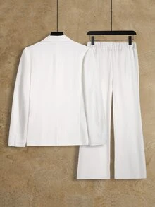 Manfinity Mode Men's Vintage White Fashion Commuter Loose Fit Blazer & Flare Pants Set, Suitable For Old Money Style, Formal - White - View 2