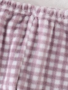 Infant Girls Pink Plush Lapel Front Open Long Sleeve Pants Pajama Set - Purple - View 6