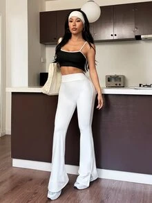 Muchica Women's Solid Color Casual Versatile Daily Travel Sports Long Pants - White - View 7