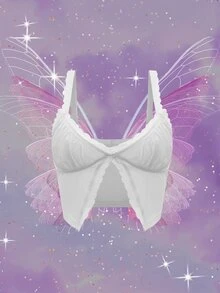 SHEIN ICON 蕾絲邊前開叉吊帶上衣 - 白色 - 查看 5