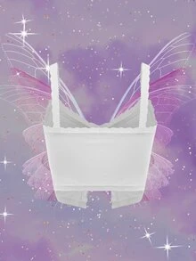 SHEIN ICON 蕾絲邊前開叉吊帶上衣 - 白色 - 查看 2