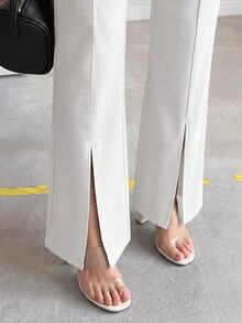 Editum Women's Solid Color Elegant Commute Split Hem Long Pants - White - View 5