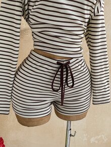 Soleia Women's Plus Size Long Sleeve Asymmetric Shoulder Striped Colorblock 2 Pieces Set Fall - Multicolor - View 8