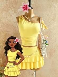 SHEIN Teen Girls 2pcs/Set This New Two Pieces Teen Girls' Mini Set Includes A Stylish, Casual, Comfortable, And Breathable Pink Crew Neck Knit Vest - Yellow - View 3