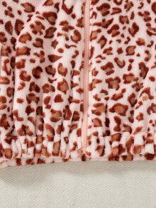 SHEIN Girls' Winter Pink Leopard Print Fleece Jacket, Elastic Cuffs And Pockets, Thickened Fleece, Loose Fit Suitable For Indoor Or Outdoor Park Activities - Multicolor - View 7