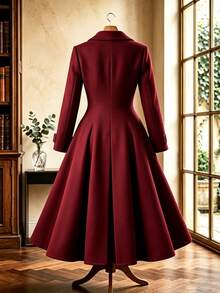 GlowEve Women's Solid Color Lapel NeckLong Sleeve Double-Breasted Elegant Regular Fit Jacket - Burgundy - View 2