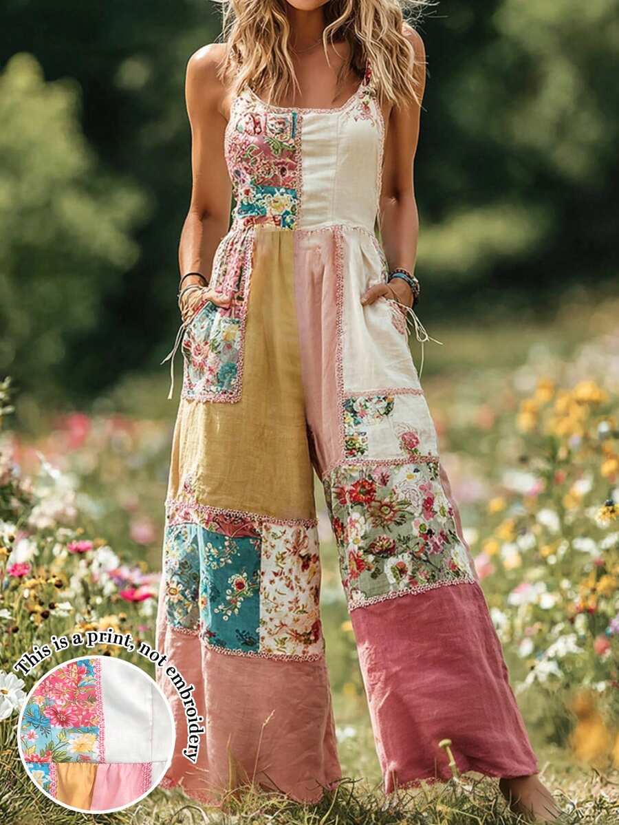 Selamara 女款復古拼接無袖連身褲 - 彩色 - 查看 1