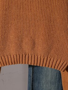 Tween女孩長袖高領毛衣，大地色系純色打底毛衣，適合春、秋、冬穿著，可搭配牛仔褲、夾克、棉外套 - 棕色 - 查看 4